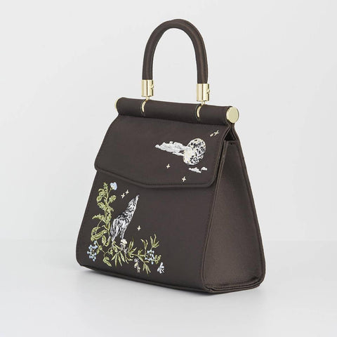 Wolf & Moon Embroidered Satin Tote