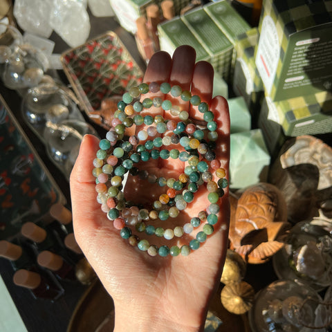 Faceted Ocean Jasper Stretch Bracelet