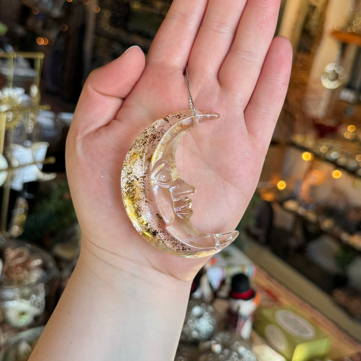 Acrylic Crescent Moon with Face Ornament