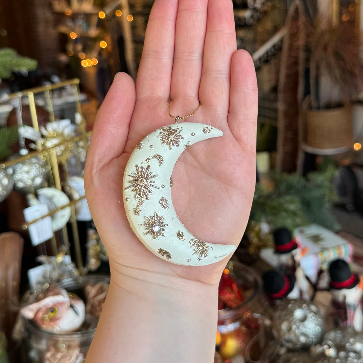 Crescent Moon Ornament, Cream