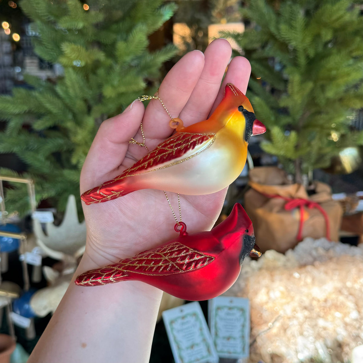 Hand-Painted Glass Cardinal Ornament