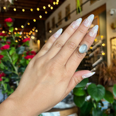 White Moonstone Ring "Cloud" - Size 5