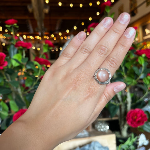 Pink Moonstone Ring "Malina" - Size 10