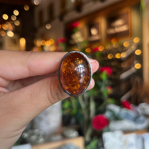 Amber Ring "Casey" - Adj. Size 7