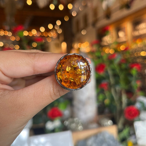 Amber Ring "Kaya" - Adj. Size 8