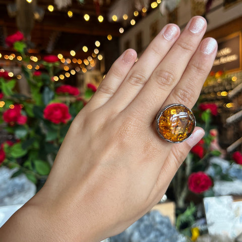 Amber Ring "Kaya" - Adj. Size 8