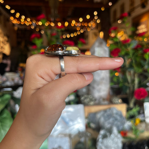 Amber and Larimar Ring "Vera" - Adj. Size 6