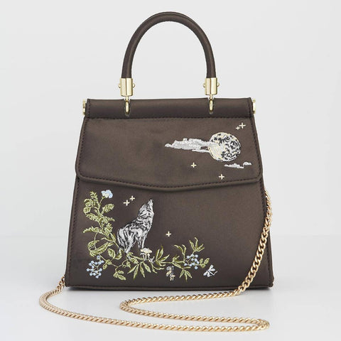 Wolf & Moon Embroidered Satin Tote