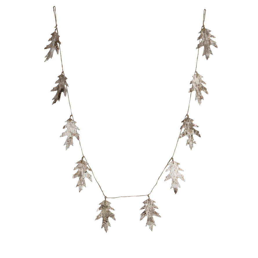 Birch Bark Oak Leaf Shaped Garland w/ Jute Cord