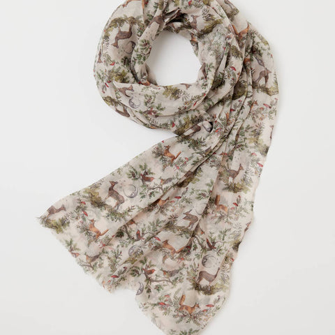 Woodland Scene Lightweight Scarf, Grey