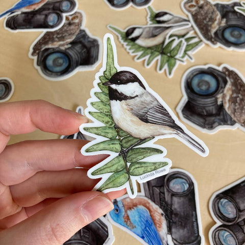 Lucinda Rowe Art Chickadee on Fern Sticker