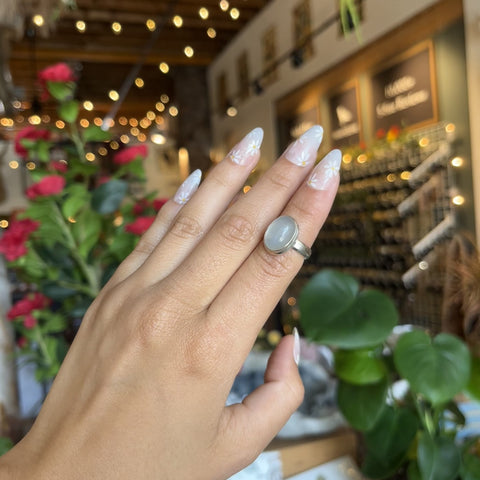 White Moonstone Ring "Cloud" - Size 5