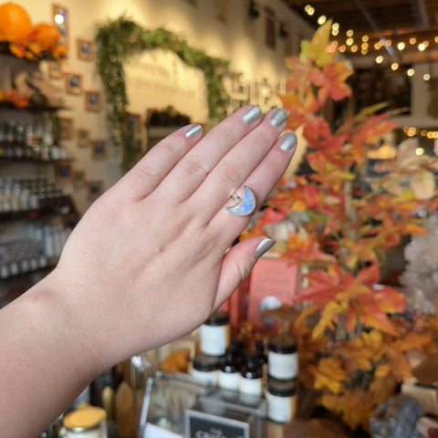 Rainbow Moonstone Ring "Abra" - Size 8.5