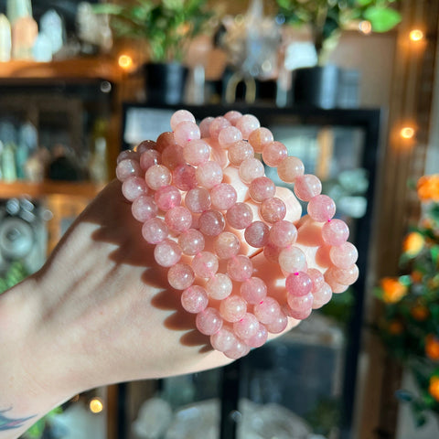 Ravenstone Crystals Strawberry Quartz Stretch Bracelet