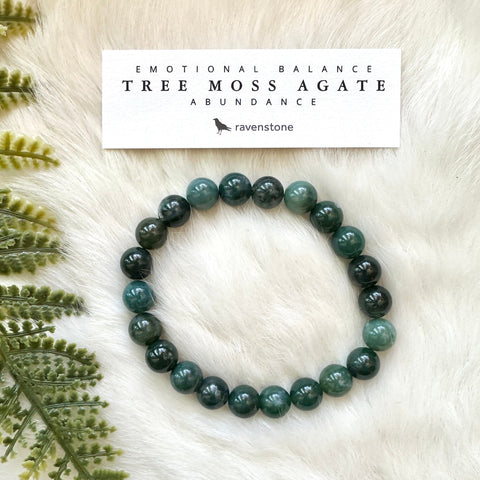 Ravenstone Crystals Tree Moss Agate Stretch Bracelet