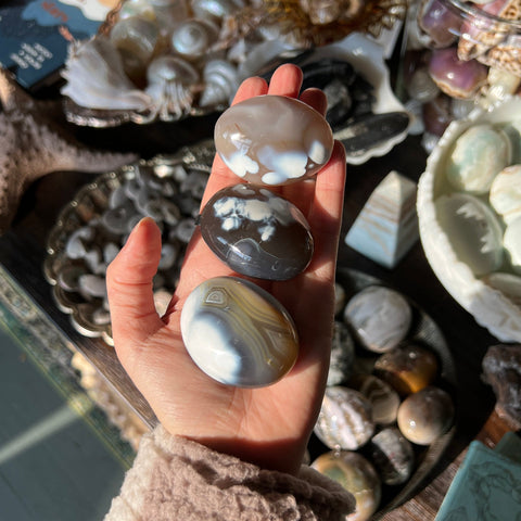 Ravenstone Crystals Orca Agate Palm Stone