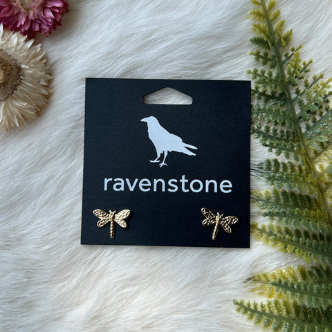 Ravenstone The Golden Dragonfly Stud Earrings