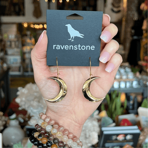 Ravenstone The Little Golden Crescent Moon Earrings