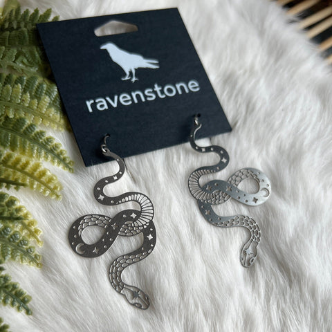 Ravenstone The Silvery Celestial Snake Earrings