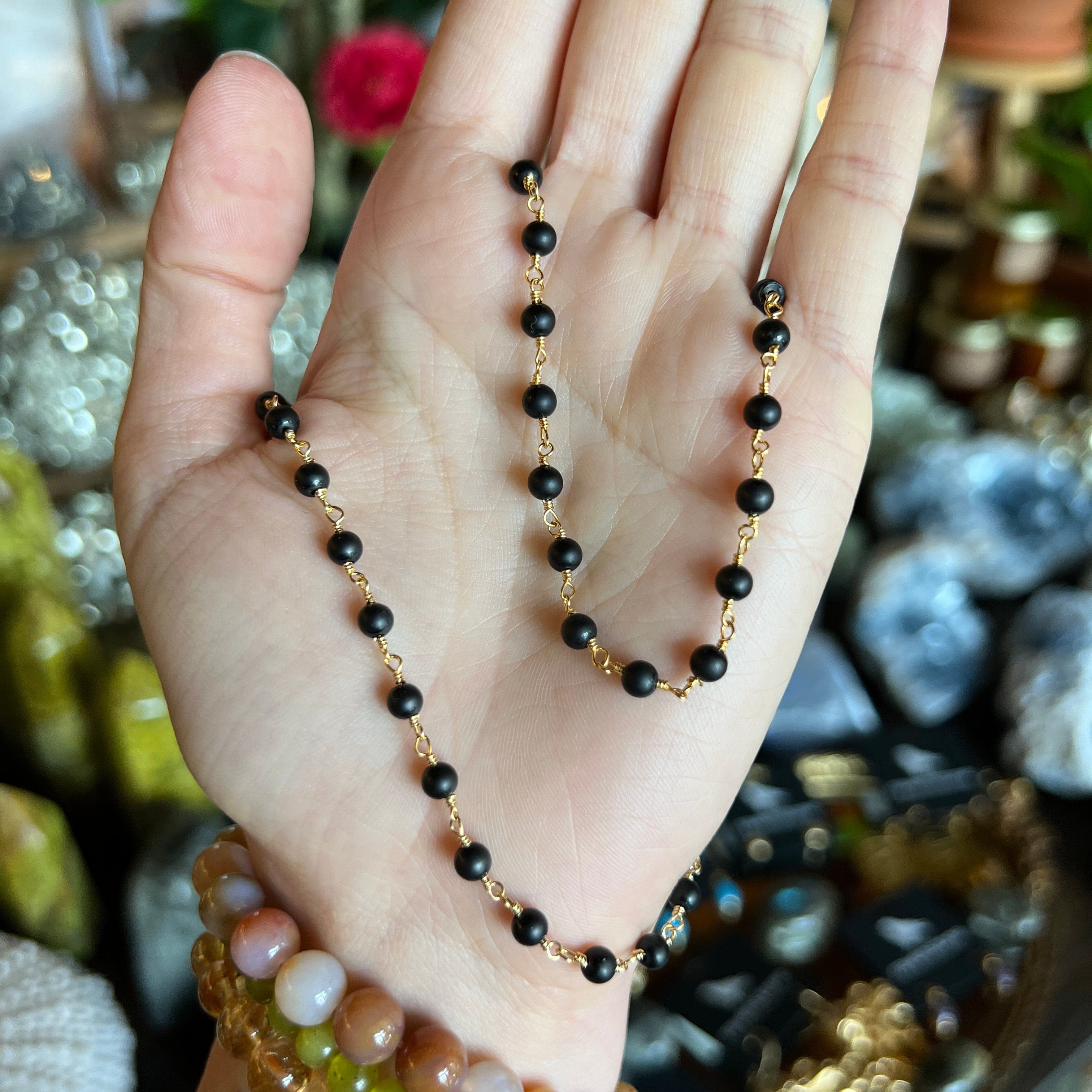 Black tourmaline bead necklace store