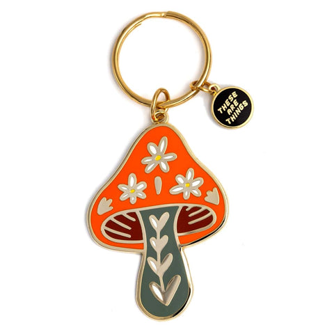 These are Things Floral Mushroom Enamel Keychain