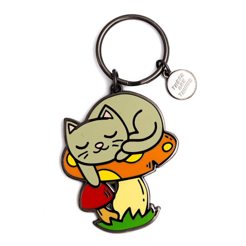 These are Things Sleeping Cat Mushroom Enamel Keychain