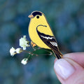 Botanical Bright Goldfinch Bird Enamel Pin