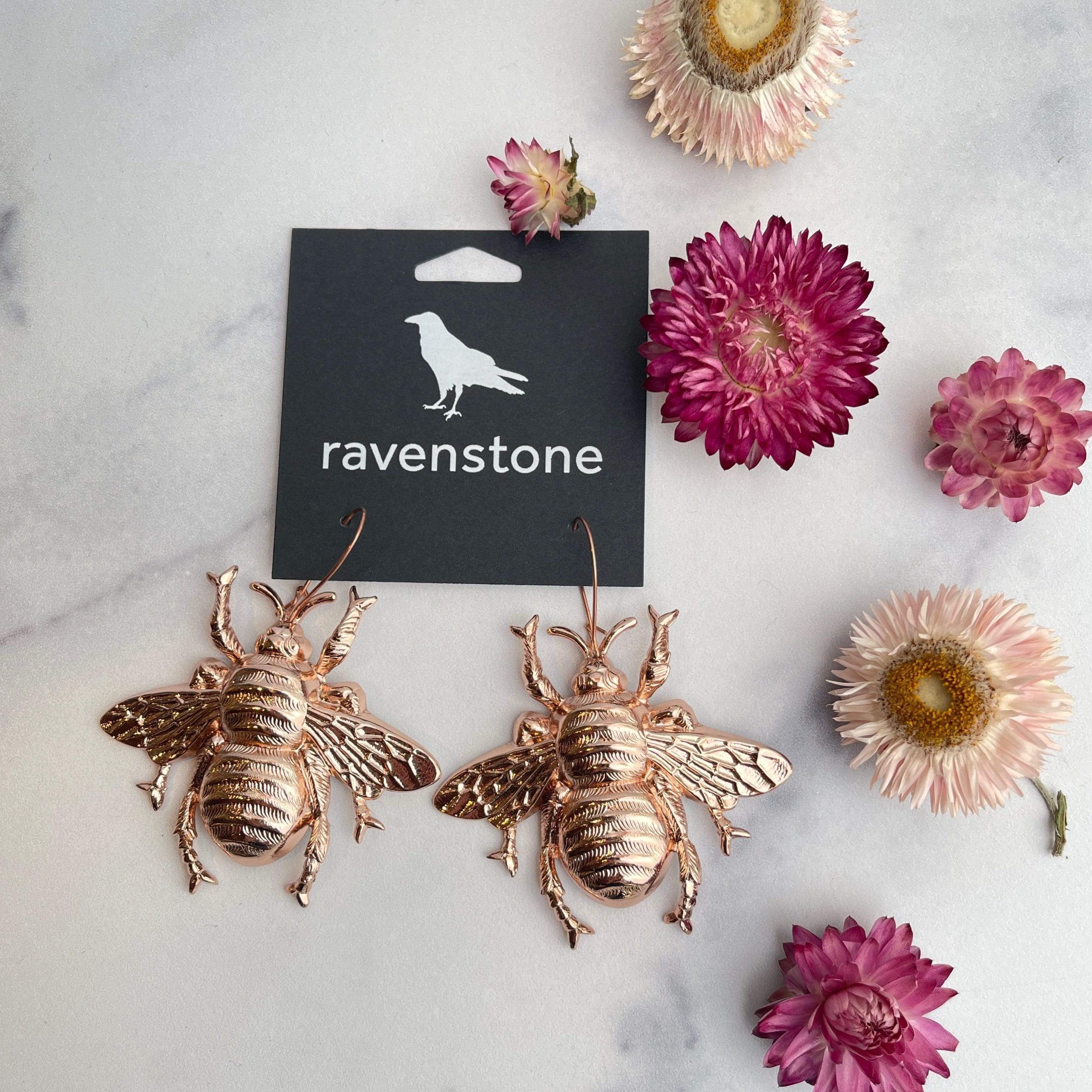 The Big F ing Rose Gold Bee Earrings Ravenstone
