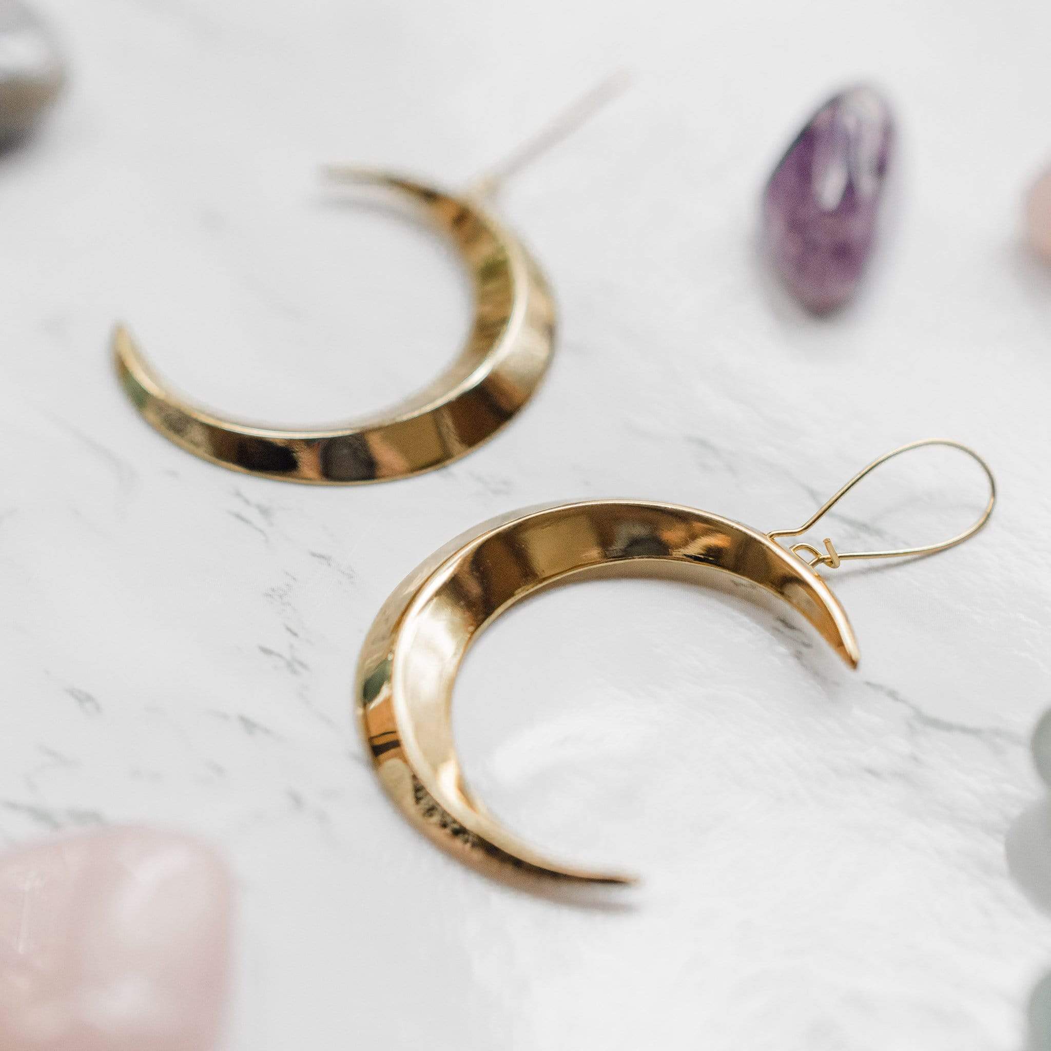 The Big Golden Crescent Moon Earrings Ravenstone
