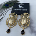 ravenstone The Big Golden Scarab and Black Onyx Earrings