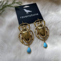 Ravenstone The Big Golden Scarab and Turquoise Earrings