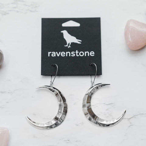 Ravenstone The Big Silver Crescent Moon Earrings