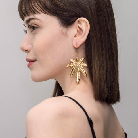 ravenstone The Golden Cannabis Leaf Earrings