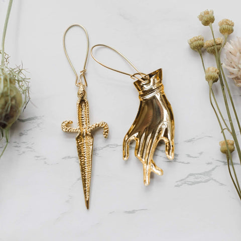 Ravenstone The Golden Hand and Dagger Earrings