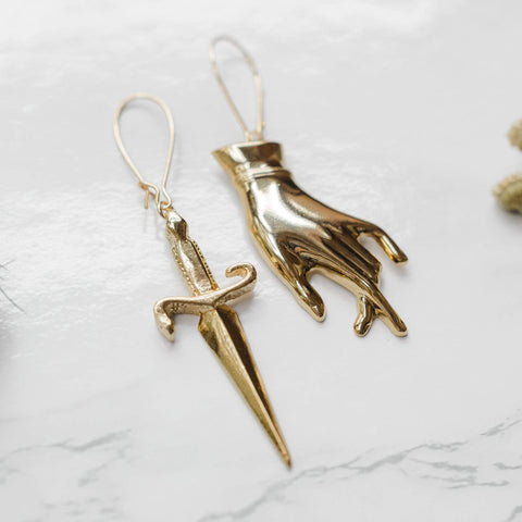 Ravenstone The Golden Hand and Dagger Earrings