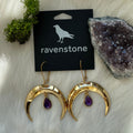 Ravenstone The Golden Moon and Amethyst Drop Earrings