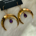 Ravenstone The Golden Moon and Amethyst Drop Earrings