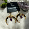 Ravenstone The Golden Moon and Amethyst Drop Earrings