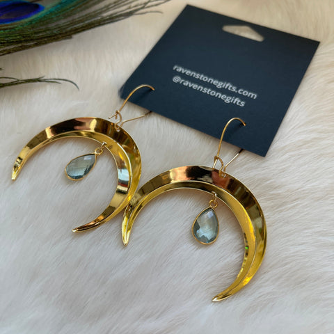 Ravenstone The Golden Moon and Blue Topaz Drop Earrings