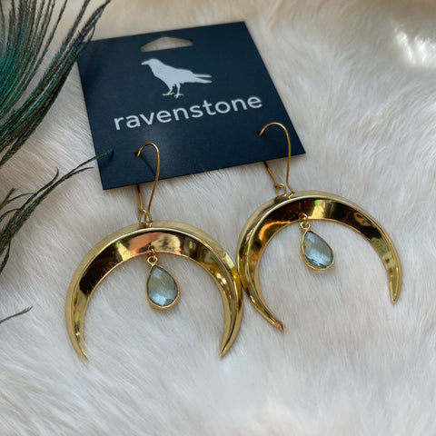 Ravenstone The Golden Moon and Blue Topaz Drop Earrings