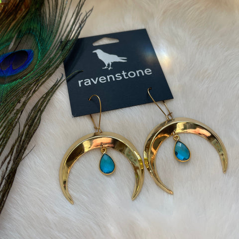 Ravenstone The Golden Moon and Blue Topaz Drop Earrings