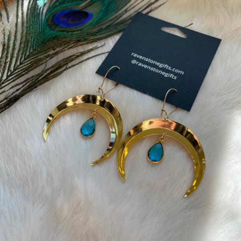 Ravenstone The Golden Moon and Blue Topaz Drop Earrings