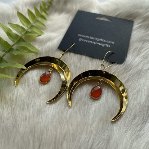 Ravenstone The Golden Moon and Carnelian Drop Earrings