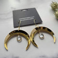 Ravenstone The Golden Moon and Clear Crystal Drop Earrings