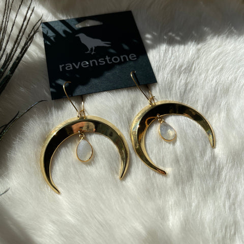 Ravenstone The Golden Moon and Moonstone Drop Earrings