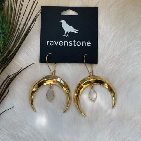 Ravenstone The Golden Moon and Moonstone Drop Earrings