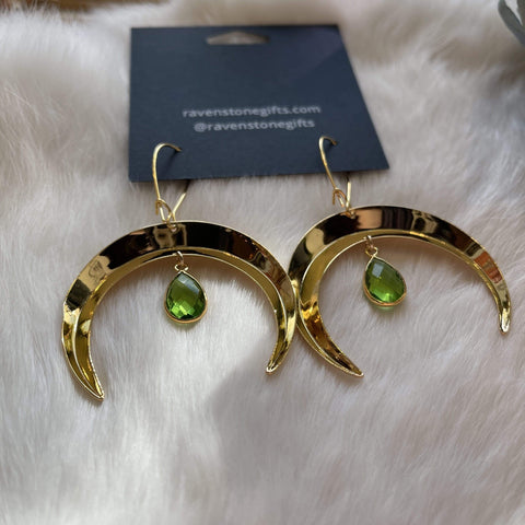 Ravenstone The Golden Moon and Peridot Drop Earrings