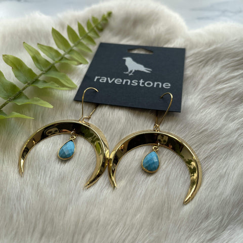 Ravenstone The Golden Moon and Turquoise Drop Earrings