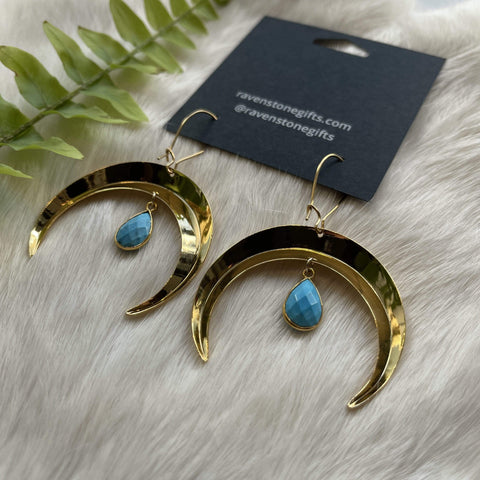 Ravenstone The Golden Moon and Turquoise Drop Earrings