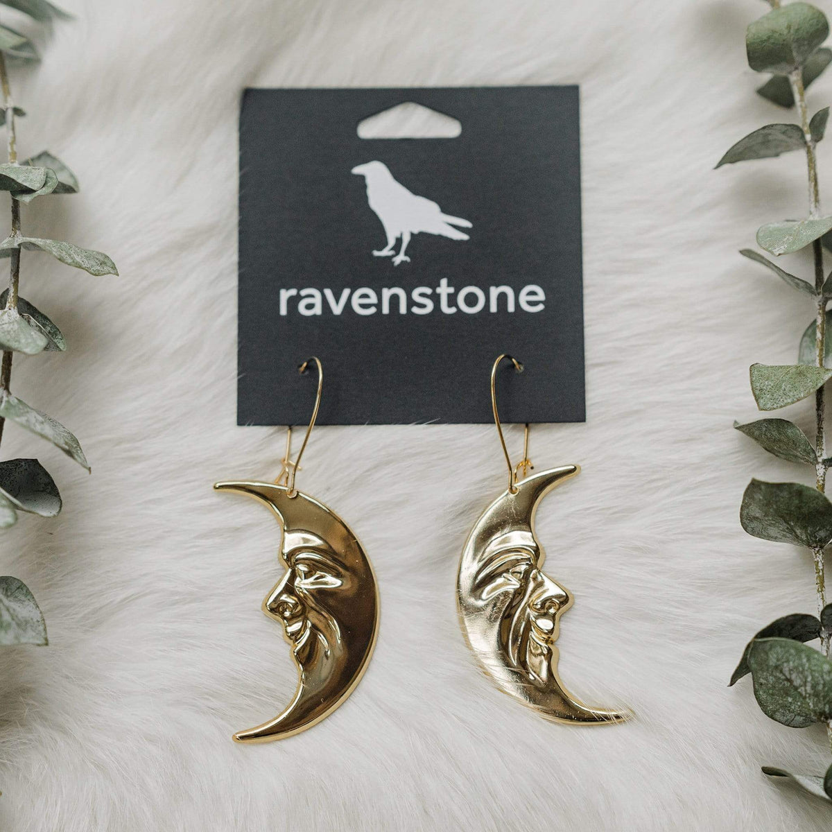 ravenstone The Golden Moon Face Earrings